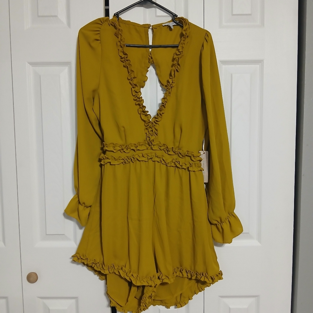 Iris Mustard Ruffle‎ Long Sleeve Romper